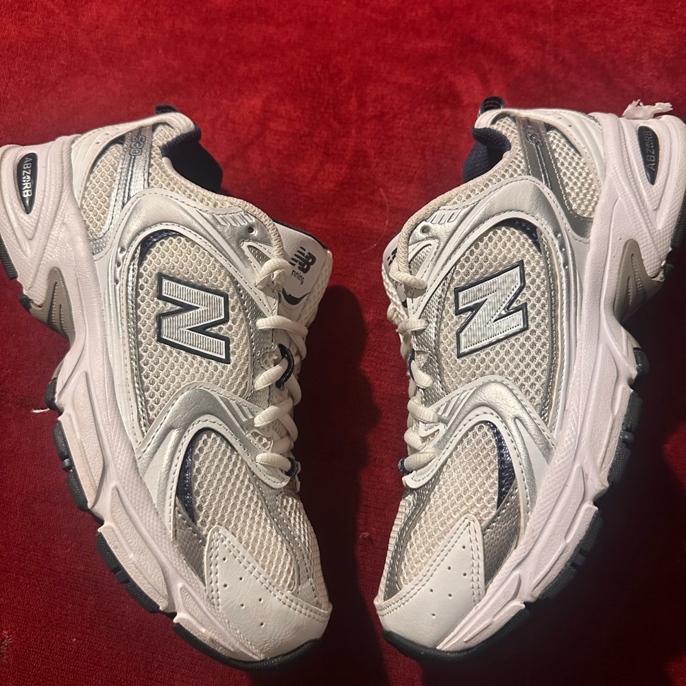 New Balance White and Gray Mesh Athletic Sneakers